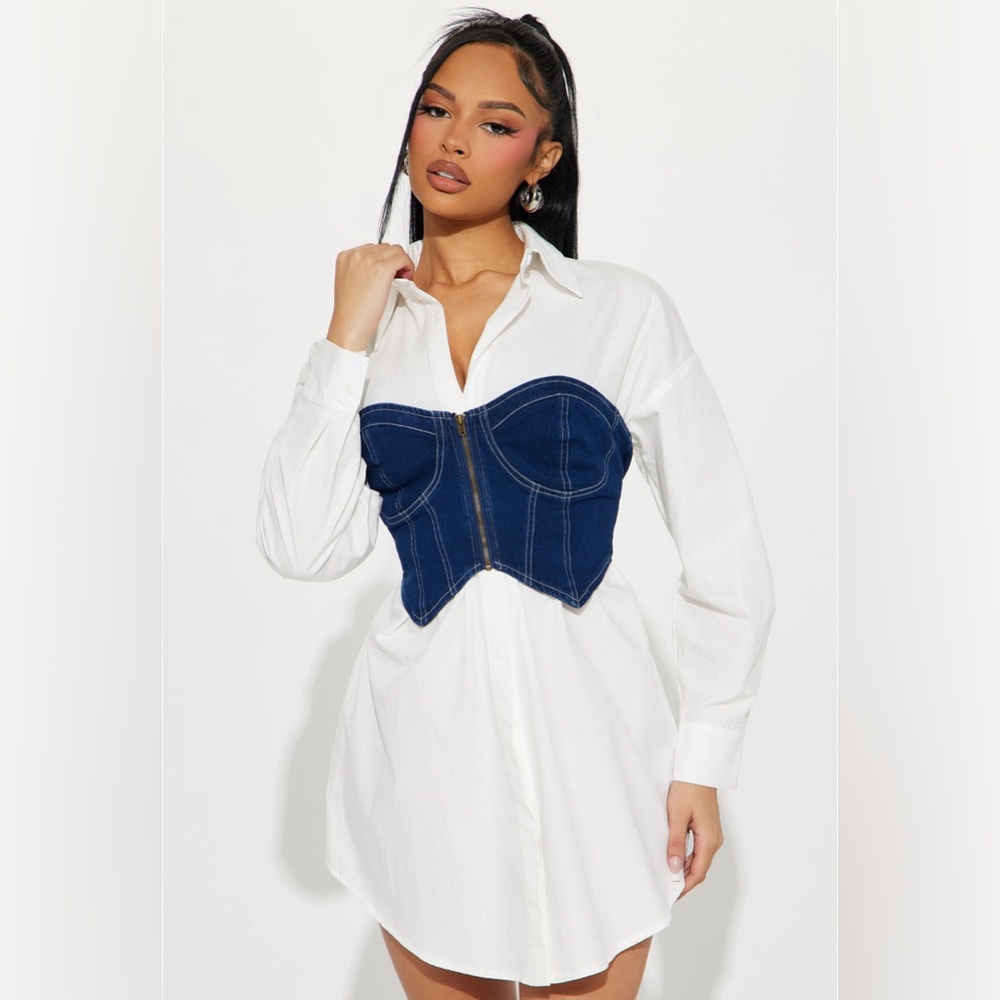 Amy Poplin Shirt Mini Dress Set - White/combo